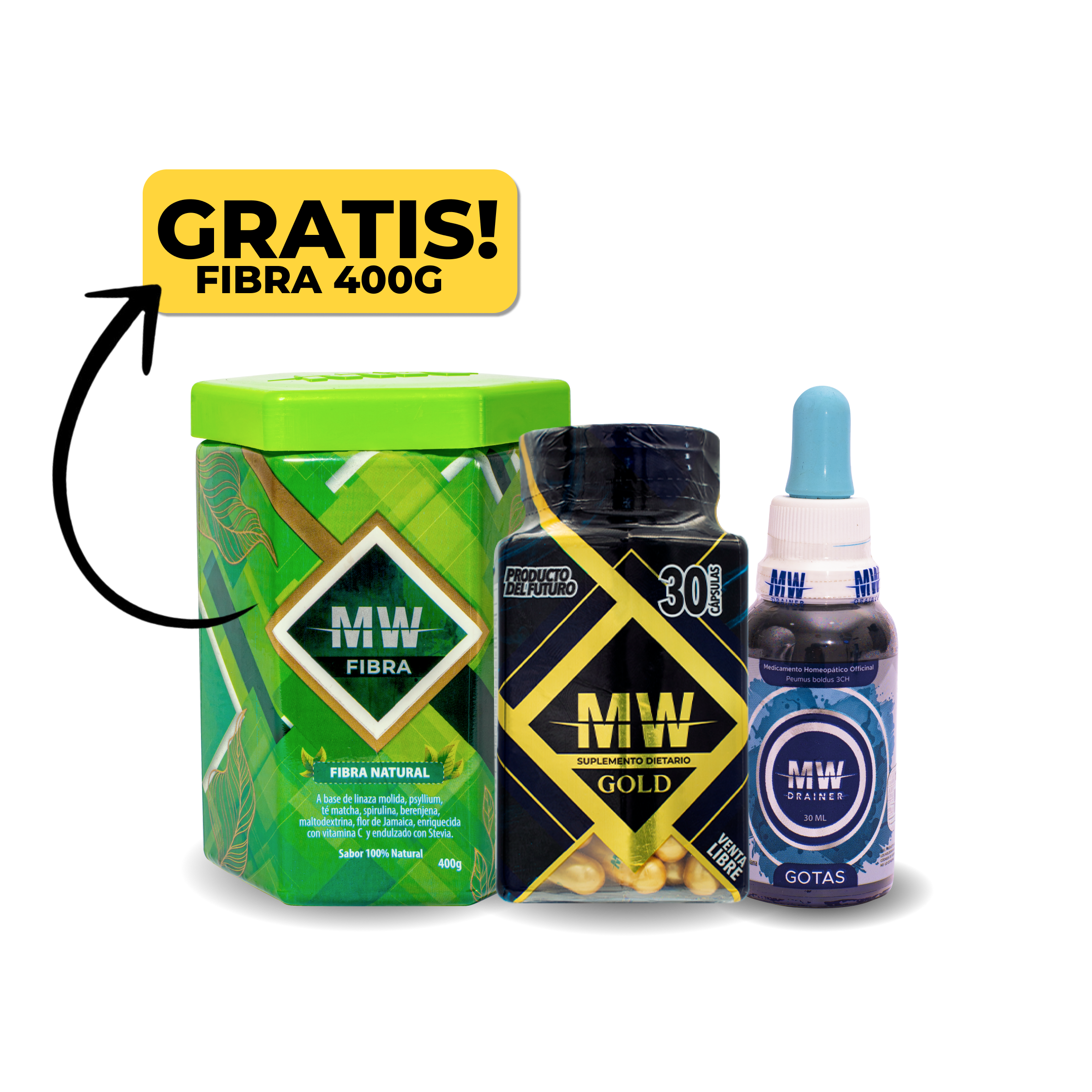 Mw Gold + Drenador Mw + GRATIS Tarro de Fibra MW