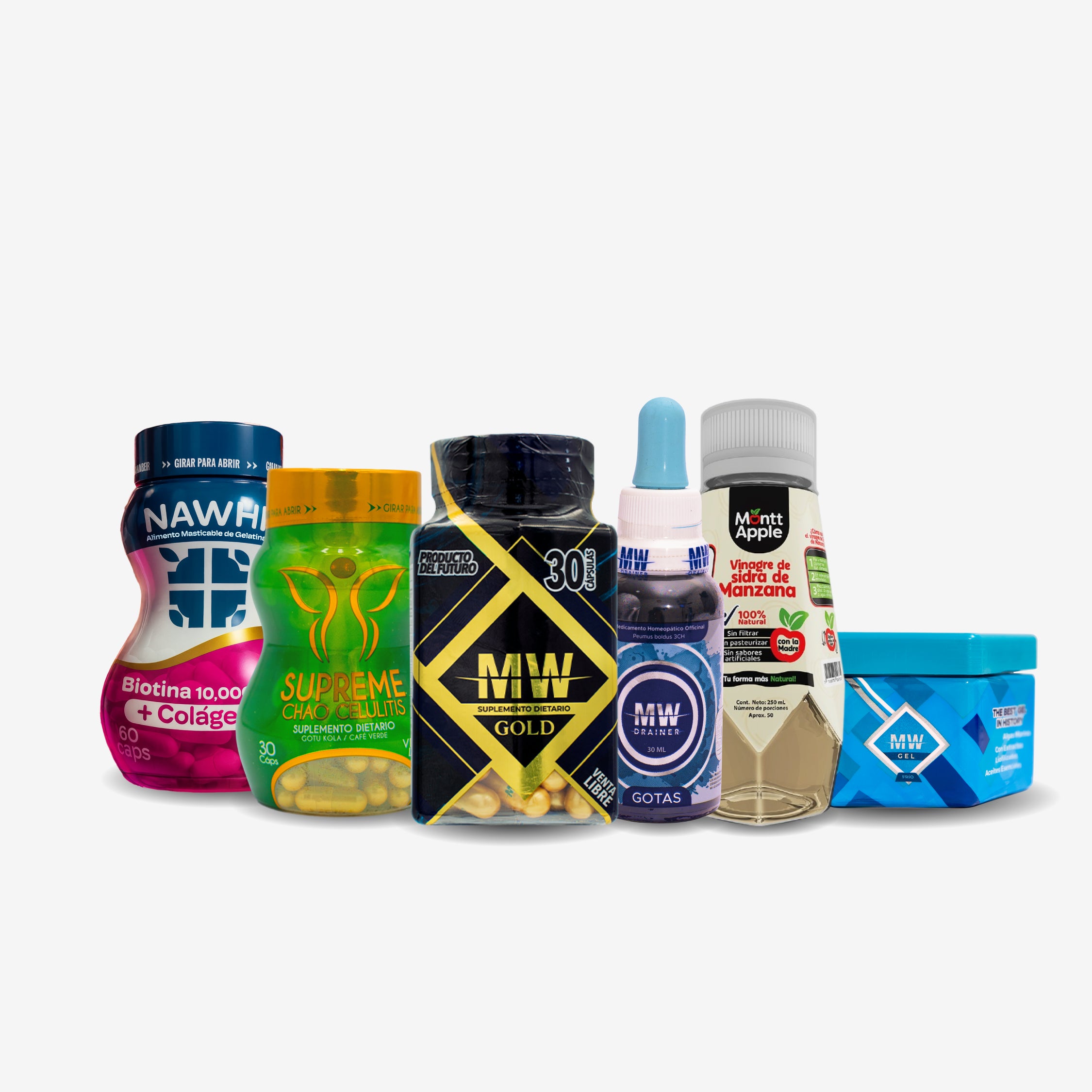 Mw Gold + Drenador + Gel Fria + Vinagre de Manzana + Chao Supreme + Biotina