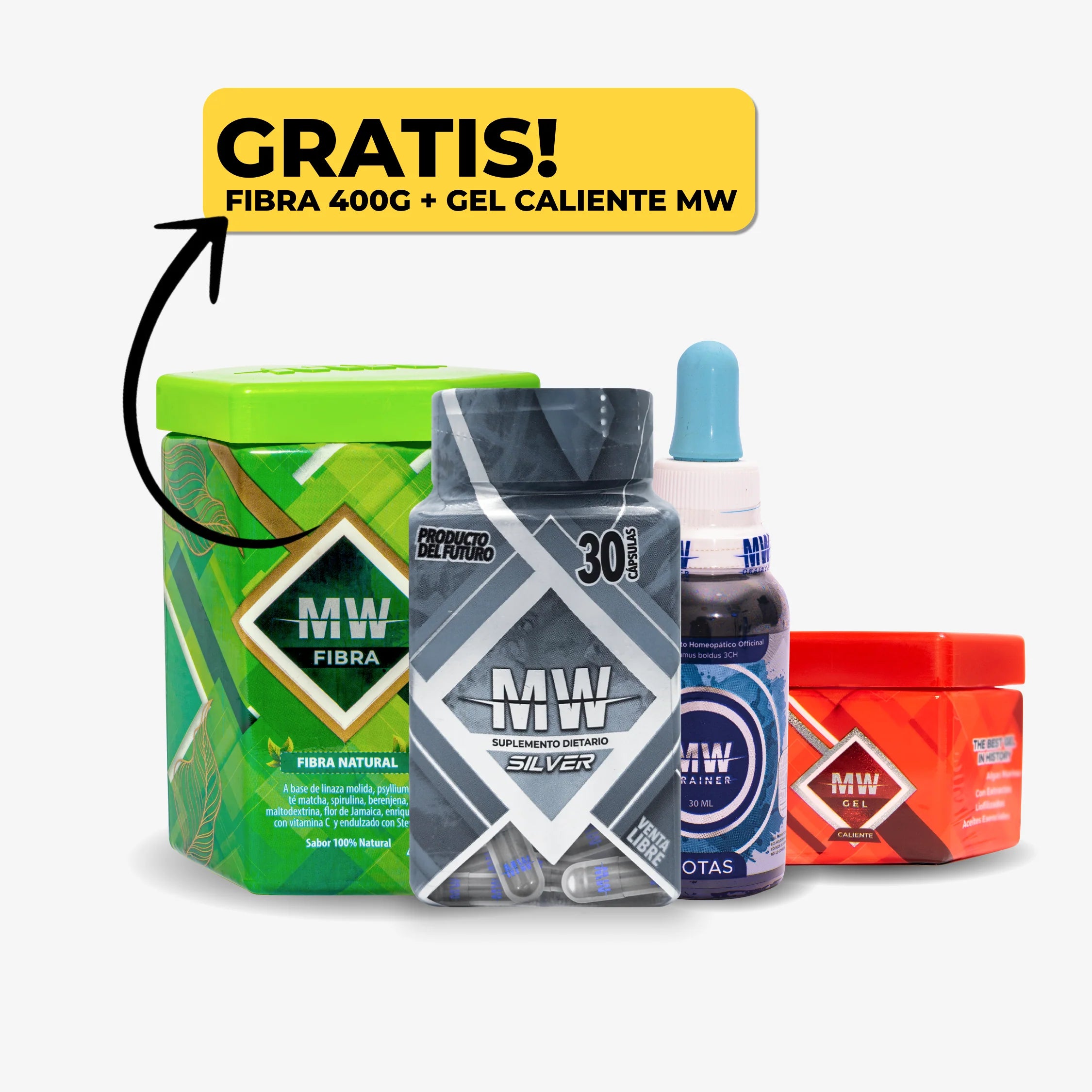Mw Silver + Drenador Mw + Fibra 400 gr +  Gel Caliente Mw