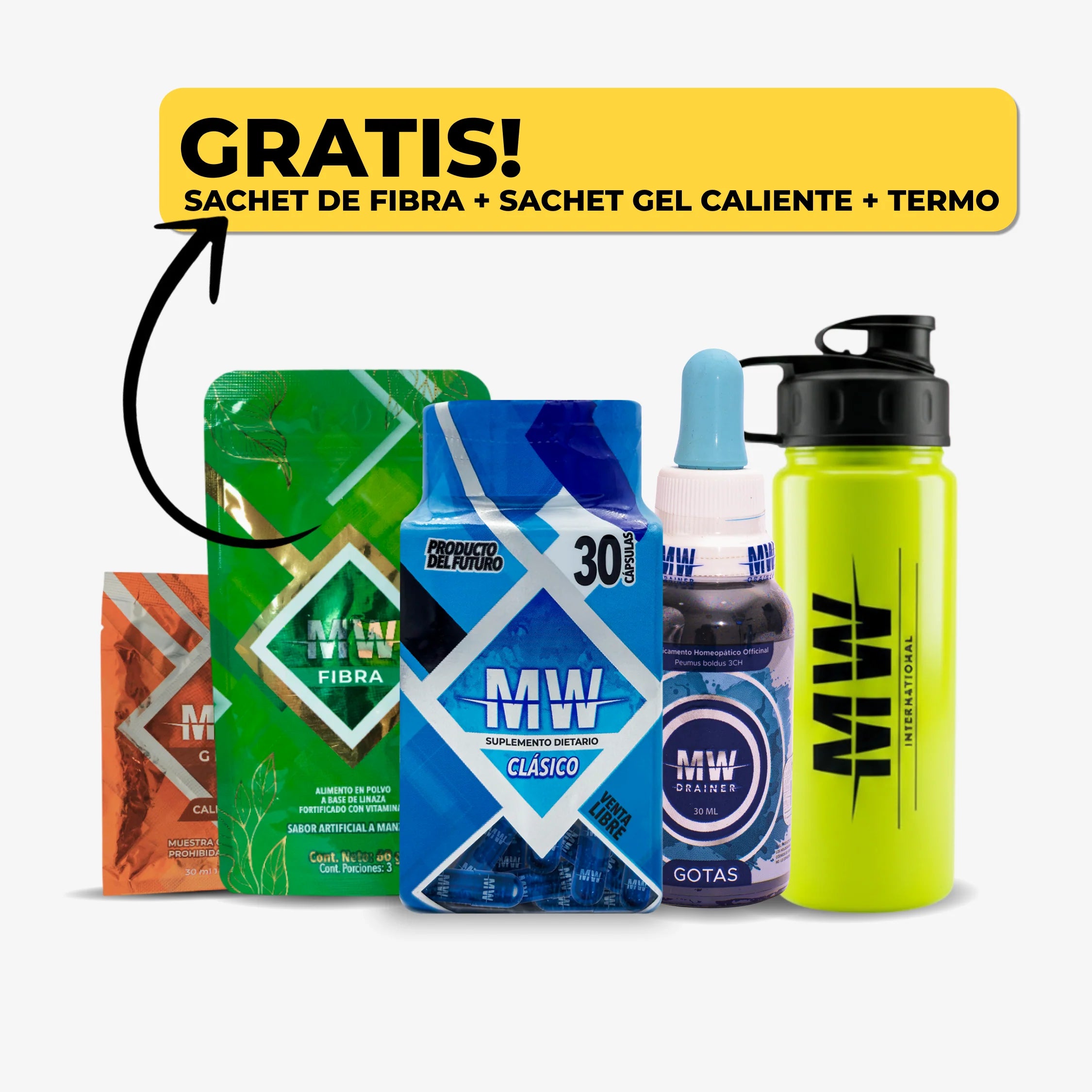 Mw Classic + Drenador Mw + Sachet de Fibra + Sachet de Gel Caliente + Termo