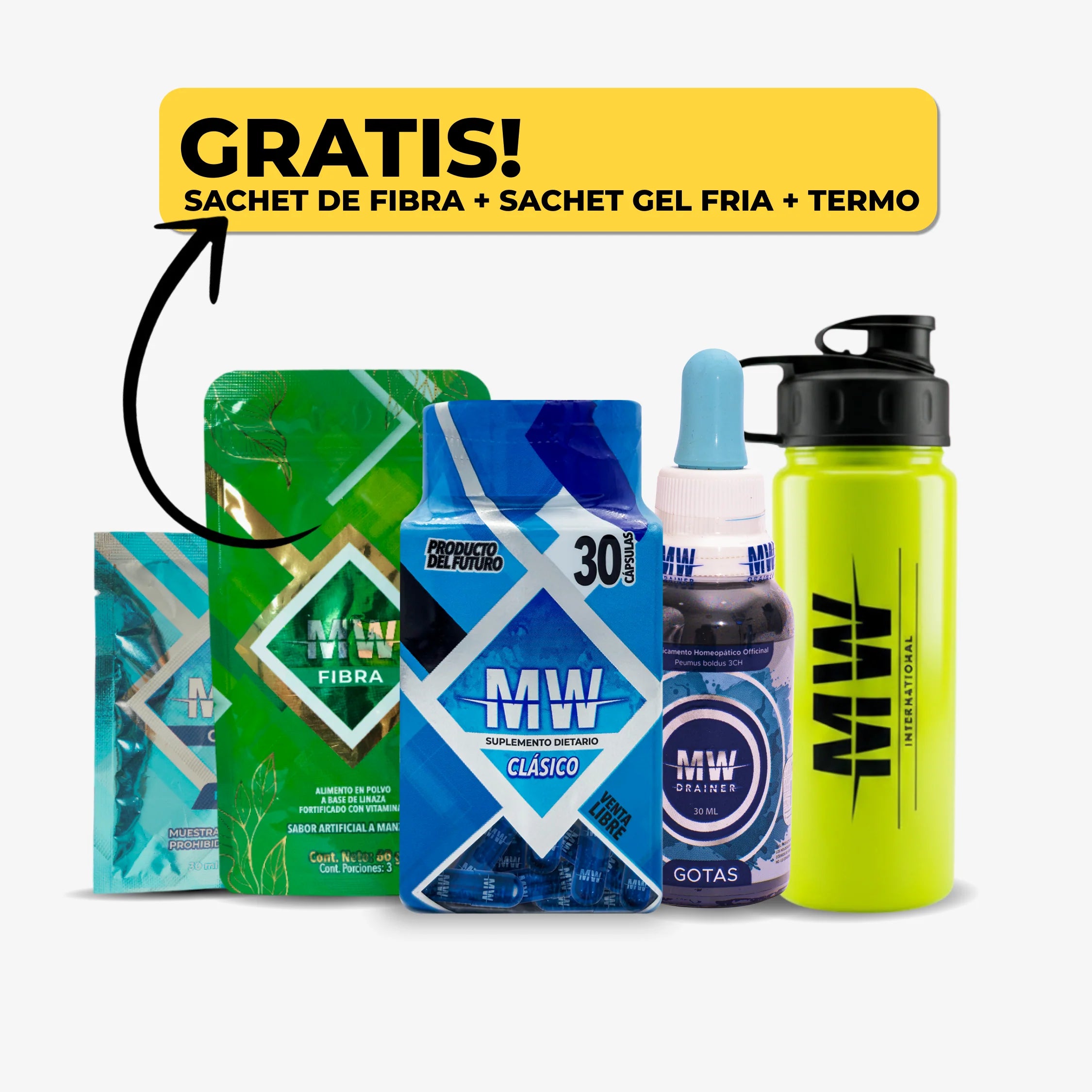 Mw Classic + Drenador Mw + 1 Sachet de Fibra + 1 Sachet de Gel Fria + Termo