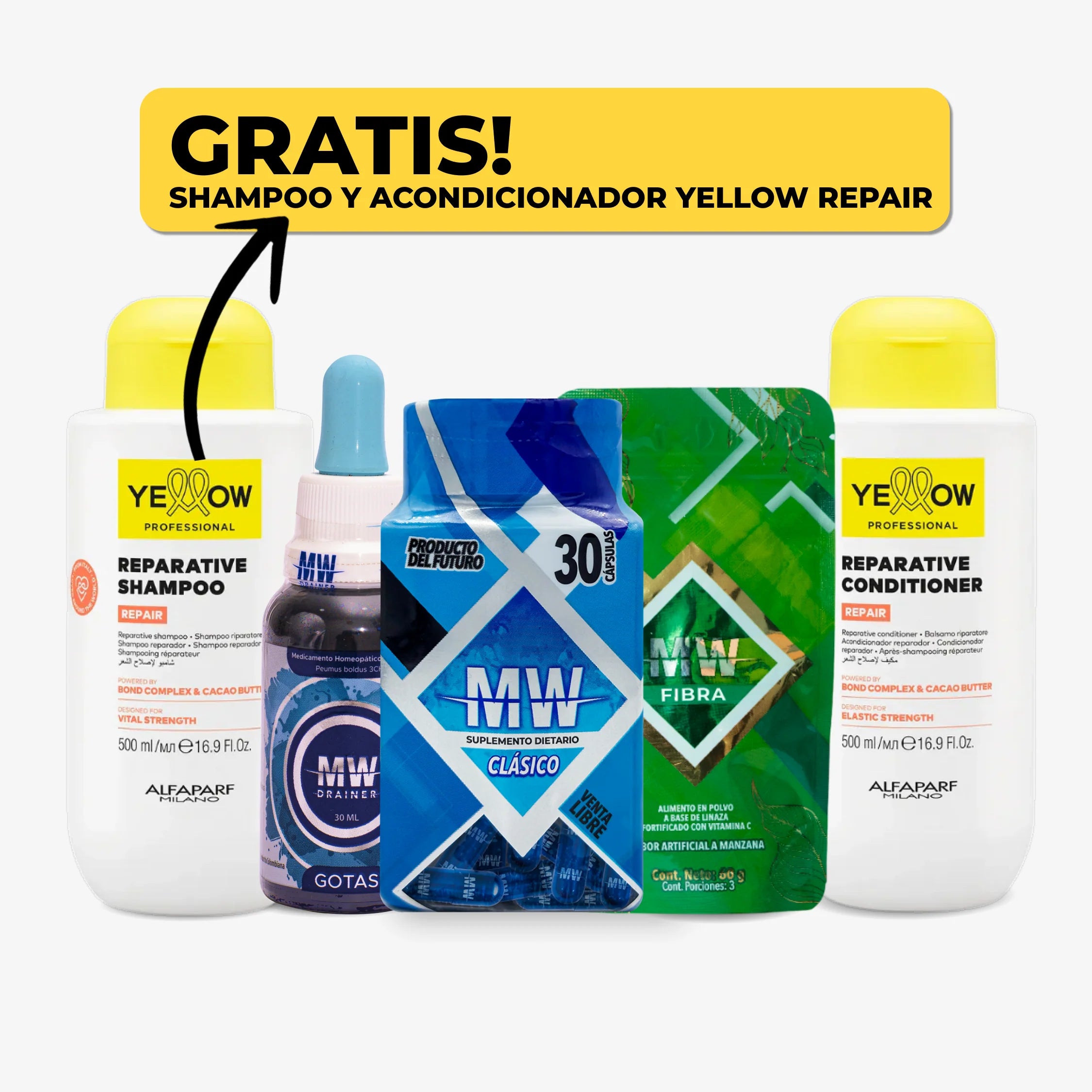 Mw Classic + Drenador + Sachet de Fibra + Shampoo y Acondicionador Yellow Repair