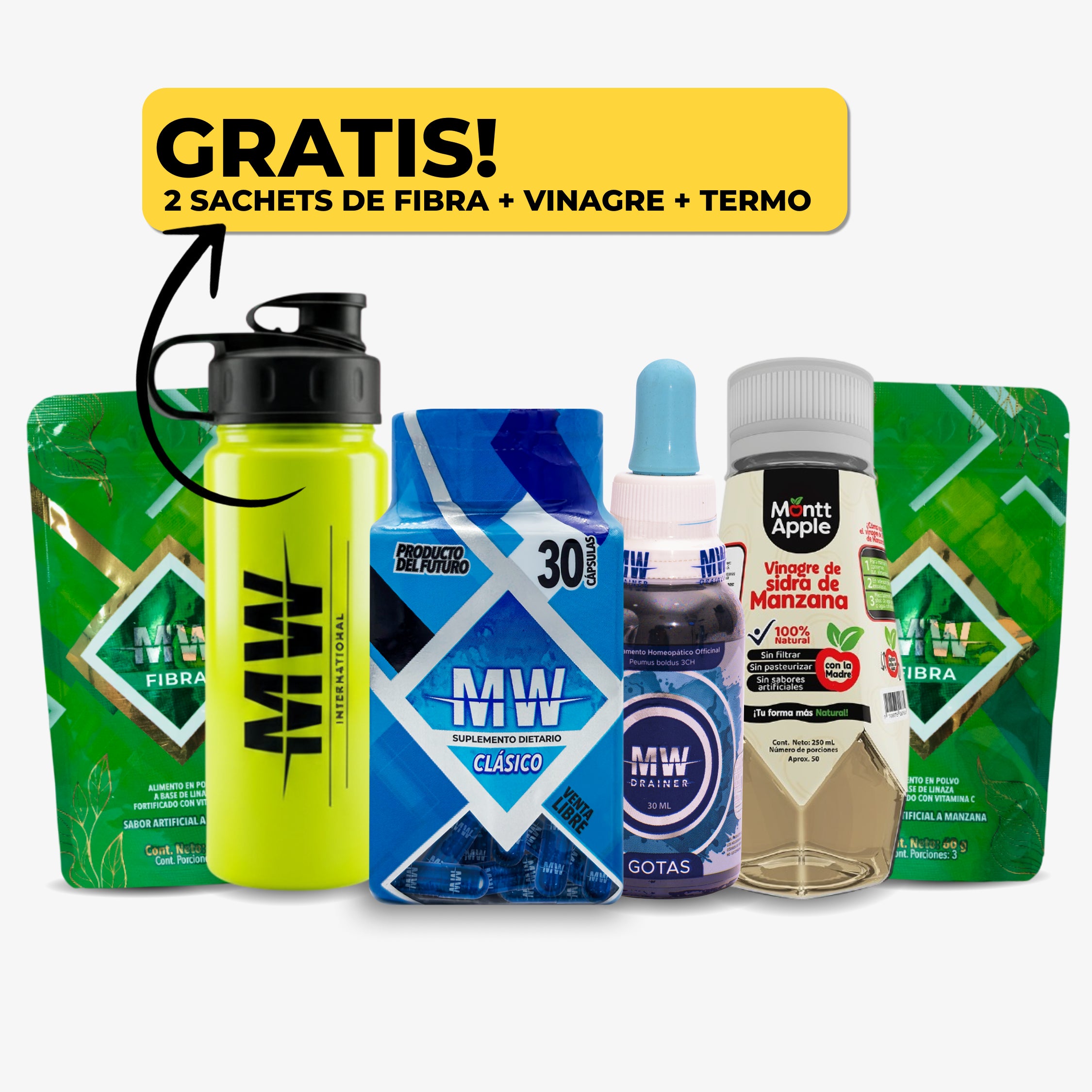 Mw Classic + Drenador MW + Vinagre de Manzana + Termo + 2 Sachets de Fibra
