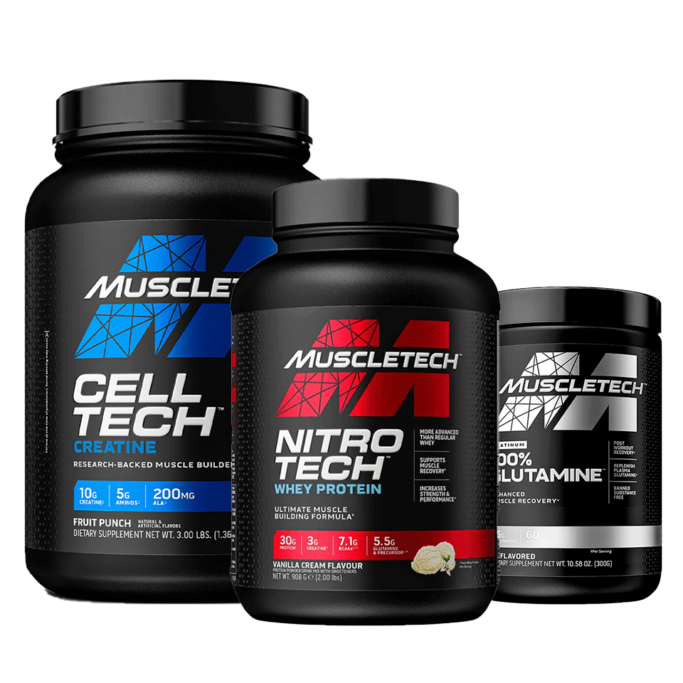 Combo aumento masa muscular - Nitro tech whey gold 2Lb + Cell tech 3Lb + Platinum 100% Glutamine